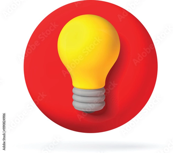 Fototapeta 3d yellow lighting bulb icon. 3d vector render simbol ideya solution cartoon style. Vector illustration