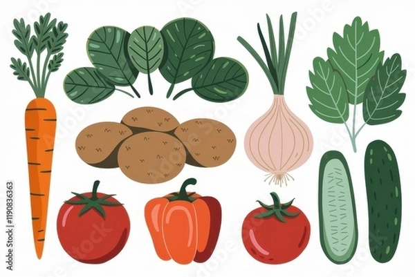 Fototapeta Colorful Vegetables and Greens A Fresh Harvest