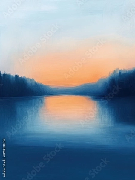 Fototapeta Abstract oil painting of a sunrise with soft landscape, dreamy light and hues