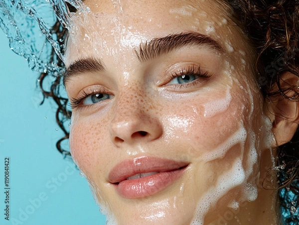 Obraz Beauty routine featuring water splash on fresh skin
