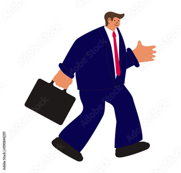 Fototapeta Cartoon style illustration of businessman in business suit. Business, finance, professional activity. Can be used for presentations, reports, training materials. Vector illustration
