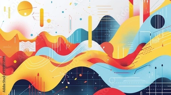 Fototapeta Mesmerizing digital art composition featuring a surreal futuristic landscape with undulating colorful mountains and dynamic fluid shapes against a vibrant ethereal sky  This striking