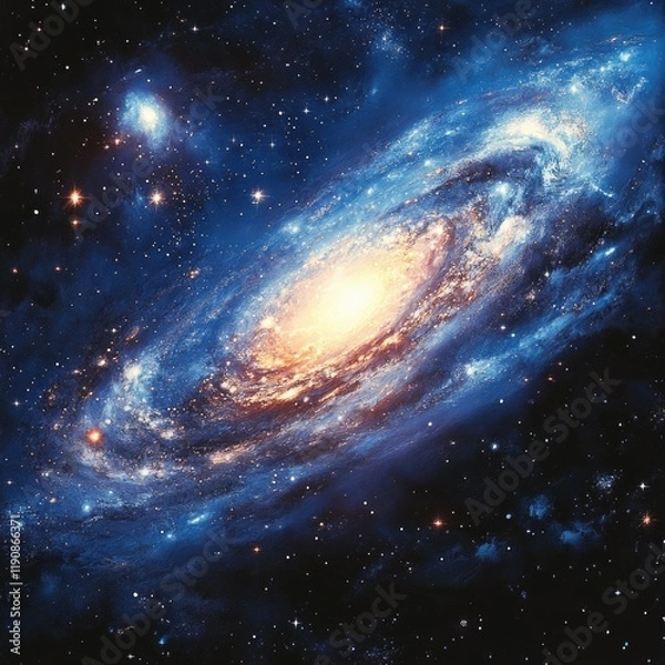 Fototapeta Vibrant spiral galaxy filled with bright stars and cosmic clouds in the vastness of space