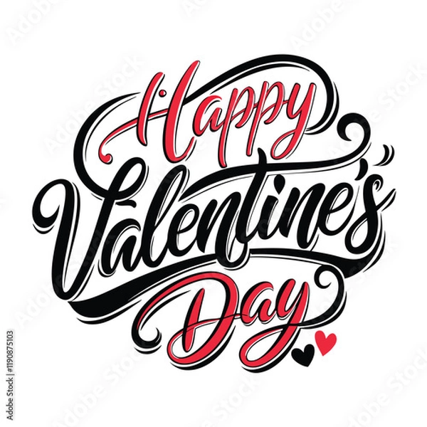 Fototapeta Colorful Hearts and Happy Valentines Day! Text Design line art icon sign silhouette vector illustration with fun brush ink calligraphy typography for photo overlays t-shirt print flyer poster design