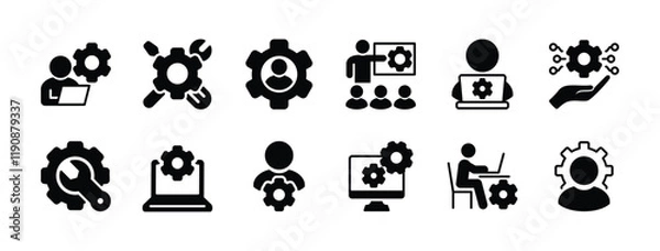 Fototapeta Information technology manager icon vector set. Containing specialist, expert, professional, service, technician, work, engineer, workshop, installer, employee, project