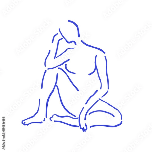 Fototapeta Elegant female silhouette sketch in trendy blue tones on a white background. A professional, minimalistic art piece perfect for modern decor, fashion projects, and stylish design collections. Vector