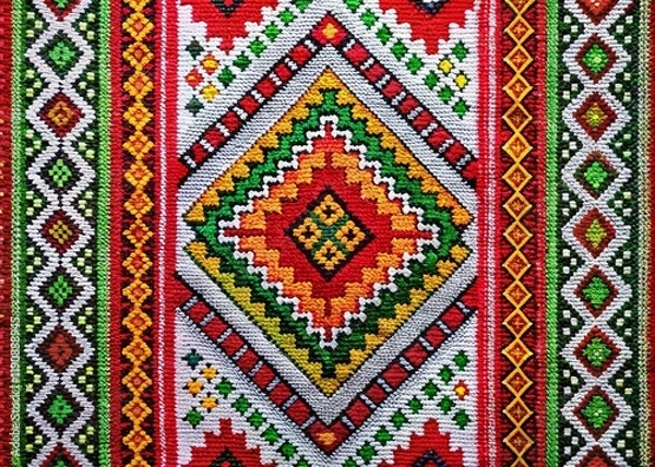 Fototapeta Minimalist Bulgarian Shevitsa Pattern:  Elegant Folk Art Textile Design