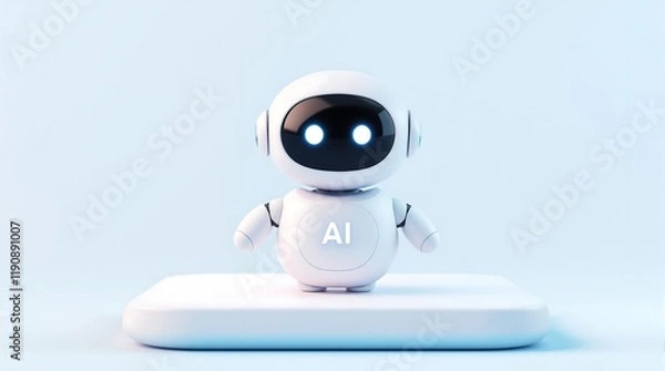 Obraz Futuristic AI chatbot with floating robot symbolizing advanced communication