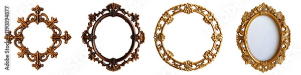 Obraz Ornate Gold Mirror Frames Collection on White Background