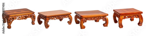 Fototapeta Elegant Wooden Tables with Intricate Carvings and Unique Designs