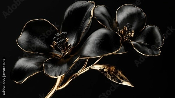 Obraz Freesia flower in black and gold colors, premium botanical wallpaper with flowers, clean dark background