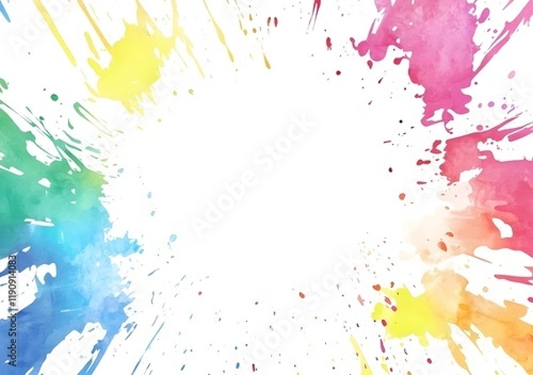 Fototapeta Vibrant Watercolor Splash Colorful Background with Central White Space for Creative Design