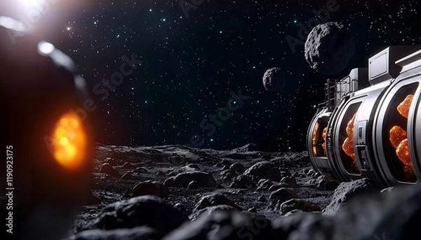 Fototapeta Innovative space exploration business on the moon futuristic spacecraft cosmic environment close-up view
