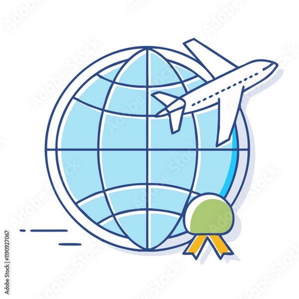 Fototapeta globe with airplane. vector icon, globe with airplane. vector illustration - simple illustration of globe with airplane., perfect for logos and iconsglobe with airplane.