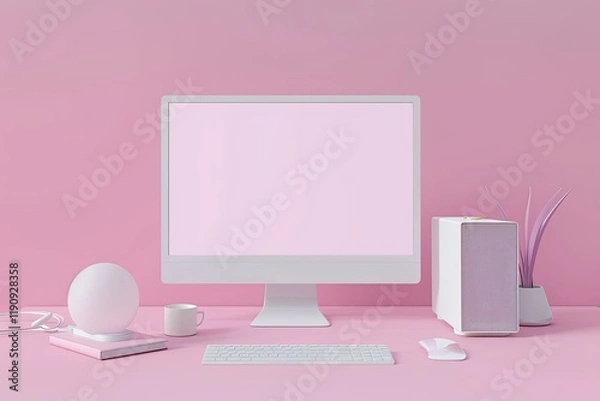 Fototapeta 3D Computer Mockup with Minimal Background Customizable Background and Object Color