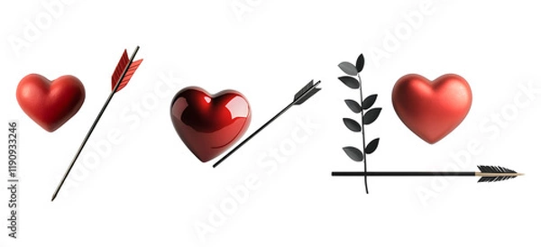 Fototapeta Cupid’s arrow piercing a heart isolated on transparent background, cut out, png, clipping path