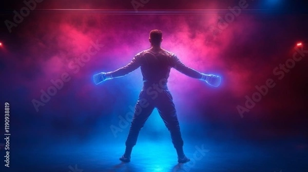 Obraz Futuristic MMA Training Cage with Digital Analytics. Generative AI