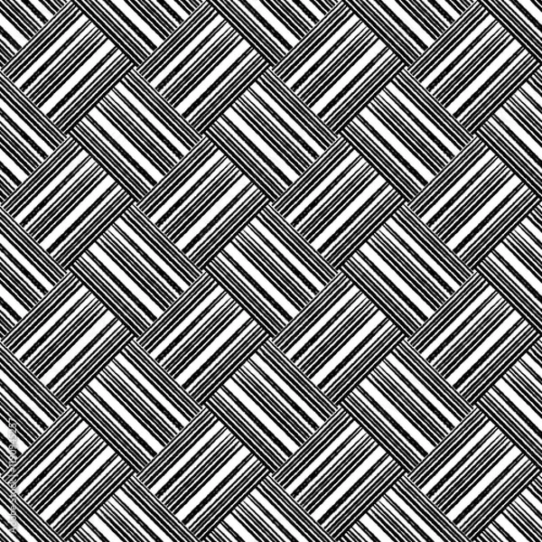 Fototapeta Diagonal basket weave seamless pattern. Black basket weave wicker texture on white. Simple monochrome background