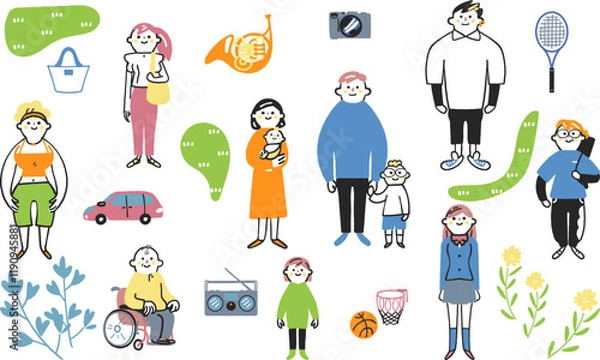Obraz 様々な年齢やライフスタイルを持つ人々　セットのストックイラスト素材	
