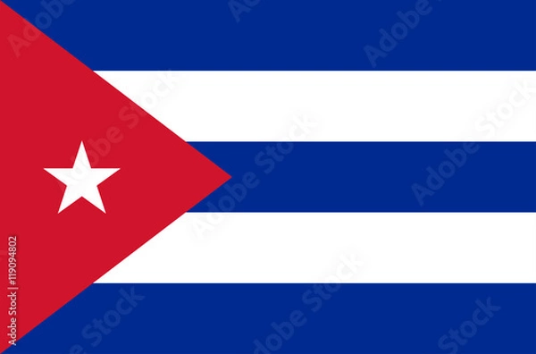 Fototapeta Vector flat style Republic of Cuba state flag. Official design of Cuba national flag. Symbol with horizontal stripes, triangle and star emblem. Independence day, holiday, button, background clip art