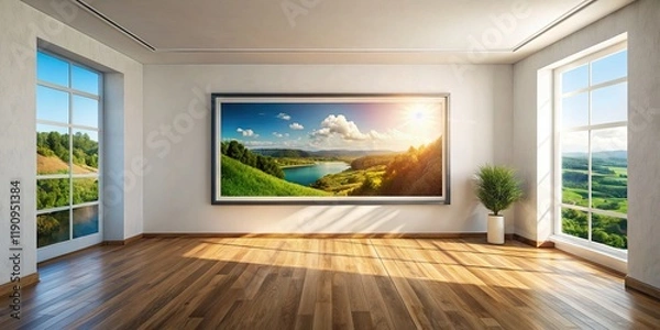 Fototapeta Bright, spacious apartment, minimalist interior. Aerial view showcases modern architecture and light-filled design, perfect for real estate.