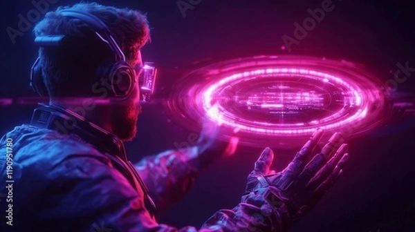 Fototapeta Futuristic Digital Interface with Holographic Display. Generative AI