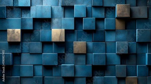 Fototapeta Abstract Geometric Background with Blue and Gold Cubes