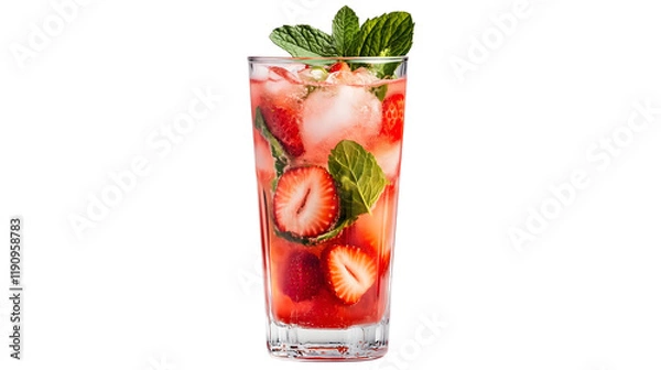Fototapeta Vibrant Strawberry Mojito with Fresh Mint and Crushed Ice