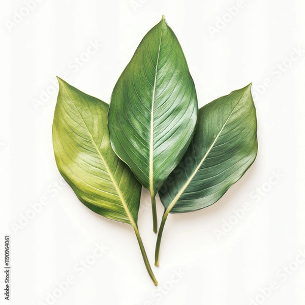 Fototapeta Three green leaves with vibrant textures and shapes