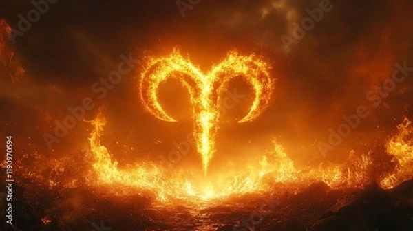 Obraz Fiery Aries Symbol in Glowing Elegance. Generative AI