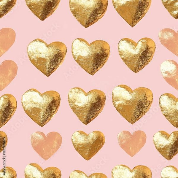 Fototapeta Golden heart texture on soft pink background for Valentine's Day