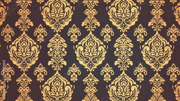 Fototapeta Elegant Thai Scrollwork Pattern in Luxurious Gold and Purple Tones