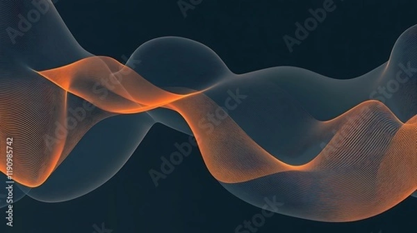Fototapeta Abstract orange wave flow on dark background, digital art design element