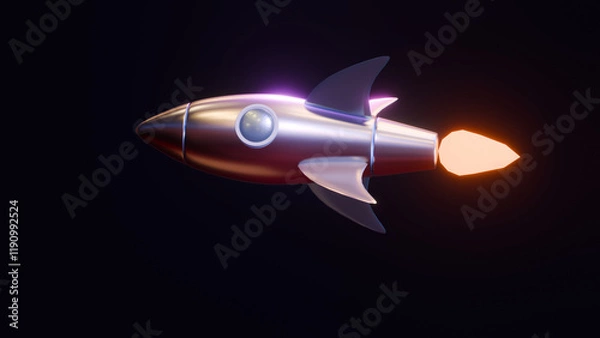 Obraz abstract 3d render illustration with cartoon retro rocket in outer space