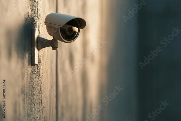 Fototapeta Prison surveillance camera overlooking a common area, symbolizing constant monitoring and security in jail