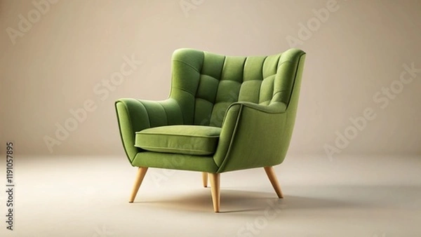 Fototapeta A modern and comfortable armchair in green colors isolated on a light beige background
