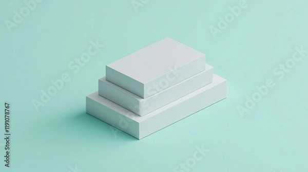 Fototapeta Three white rectangular cuboids forming a pyramid on a turquoise background