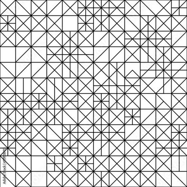 Fototapeta Seamless Geometric Black and White Pattern. Repetitive Texture. Modern Grid Ornament. Abstract Vector Background. Ready Swatch Included in File