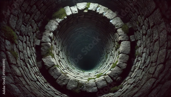 Obraz Deep, dark, stone well interior
