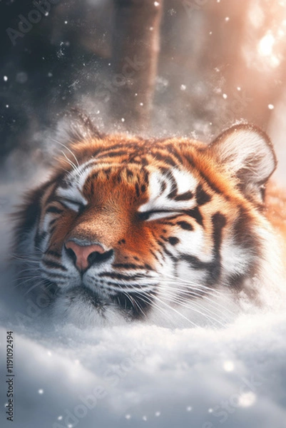 Fototapeta Sleeping tiger in snowy