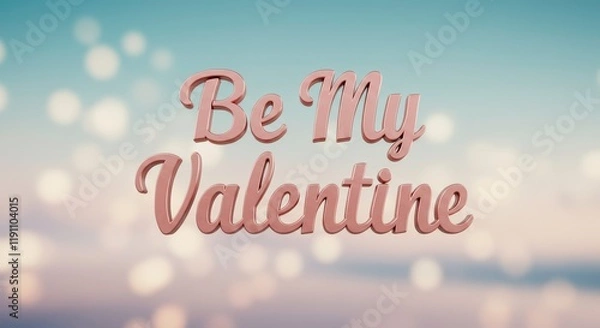 Fototapeta Valentine's Day Message: A charming greeting, "Be My Valentine," written in a soft, romantic script, floats against a blurred background of soft colors and shimmering bokeh.