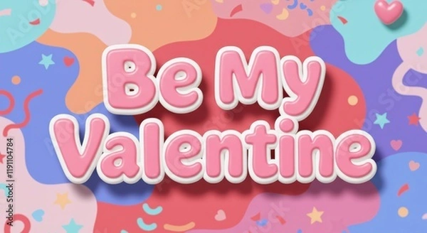 Obraz Valentine's Day Message: "Be My Valentine" is written with a message to celebrating this day. The image use bright and pastel colors and festive decorations