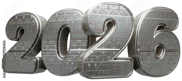 Obraz 2026 com fundo transparente - Textura Metal Robô