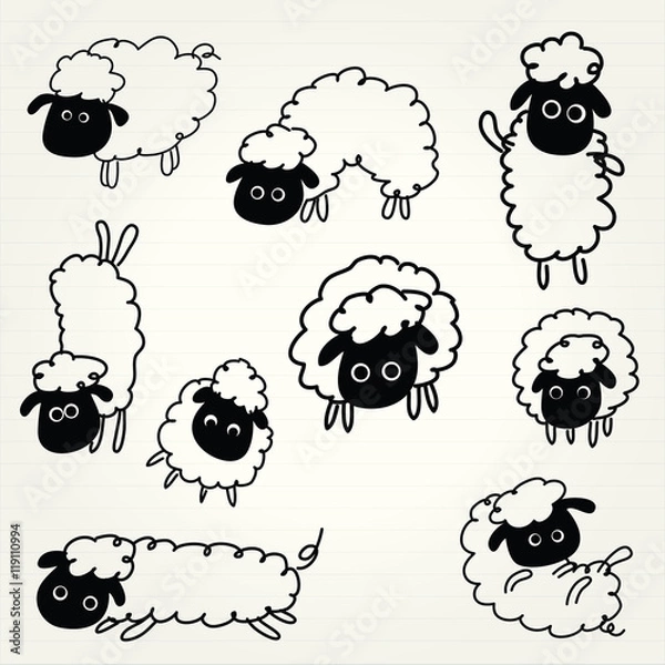 Fototapeta Doodle sheep set