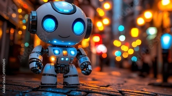 Obraz Charming Robot in City Nightscape