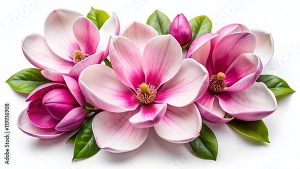 Fototapeta Top View Magnolia Blossom, Isolated White Background, Spring Flower Petals