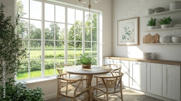 Fototapeta Bright and Modern Kitchen with Large Windows and Natural Light