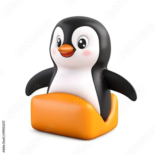 Fototapeta 3D Cartoon Penguin with  on White Background