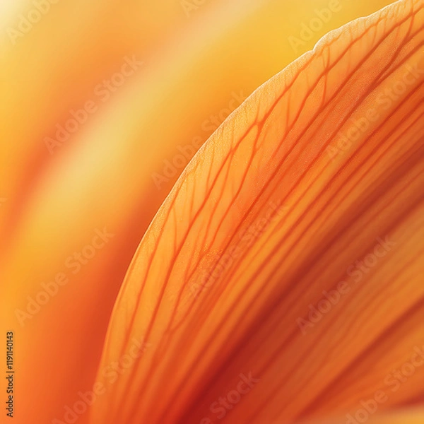 Fototapeta Close-up of a vibrant orange petal, showcasing intricate textures and delicate veins. A warm, natural light illuminates the petal's surface.