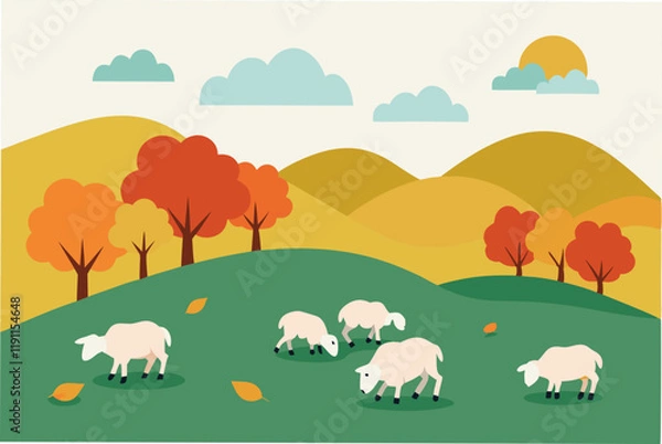 Fototapeta landscape with sheep